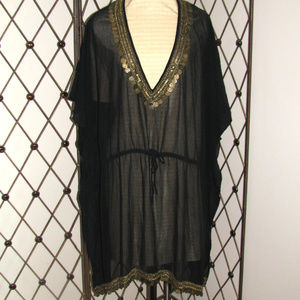 SOAKED black bead sequin coin coverup NWOT 2X